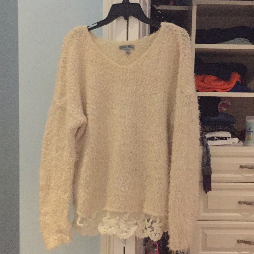 Cream sweater with lace detail size l